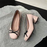 Butterfly-knot Women Pumps Fashion Shallow Slip On Thick Low Heel Sandalias Ladies Elegant Outdoor Mary Jane Shoes