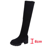 Autumn Winter Women's Over The Knee Sock Boots  Stretch Knitted Thick Heels Long Boots Woman Slip On Platform Shoes