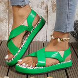 Green PU Leather Platform Sandals for Women Lightweight Non Slip Flat Sandals Woman Summer Dot Corss Strap Gladiator Shoes