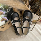 Gothic Lolita Bowknot Heart Mary Jane Shoes Women Cute Kawaii Chunky Platform Flats Fashion Designer Buckle Strap Leather Shoes