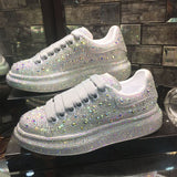 Autumn Women Platform Shoes rhinestones Thick-soled White Silver Shoes Shining Crystal Sneakers Trend Casual Sneakers