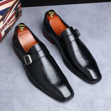 Men's Retro Casual Business Shoes Microfiber Leather Square Toe Slip-on Buckle Mens Dress Office Flats Men Wedding Party Oxfords