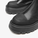 Ankle Boots Platform Women Cow Leather Elastic Band Round Toe Slip-On  Autumn Thick Sole Ladies Shoes Handmade 03A24