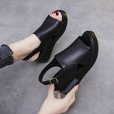 Thick-soled Wedge Sandals Women  Summer High-heeled Fish Mouth Women's Shoes Soft Leather High Platform Shoes Slippers