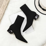 Women's Dress Pointed Mid-heeled Short Ankle Boot Female Autumn Knitted Block Low Heel High Socks Boots Shoes for women