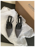 Fashion Slingback Sandals Women Low Heels Pumps Shoes Elegant Pointed Toe Female Mules Dress Slides