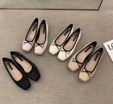 Classic Female Flats Ballerina Shoes Women Fashion Square Toe Pleated Ballet Bow Knot Shallow Moccasin Casual Loafer Sliver