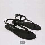 Summer No Heel Sandals for Women Buckles Ladies Shoes One Word Footwear Beige Flat Rubber Outdoor Trend H Vintage Original