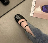 New Mary Jane Shoes Buckle Pumps Women Thick Heels Elegant Shallow Square Toe Footwear Party Office Lady Leather Shoes