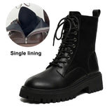 Brown Pu Leather Ankle Boots for Women Autumn Winter Short Plush Motorcycle Boots Woman Vintage Lace Up Botas Shoes