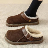 Women Slippers Winter Fur Flats Short Plush Mules Shoes New Women Platform Cotton Shoes Suede Home Flip Flops Warm Shoes