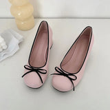 Butterfly-knot Women Pumps Fashion Shallow Slip On Thick Low Heel Sandalias Ladies Elegant Outdoor Mary Jane Shoes