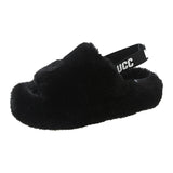 5CM Winter Women Fur Platform Slippers Fashion Big Size Flip Flops  Short Plush Flats Home Cotton Shoes Soft Ladies Slipper