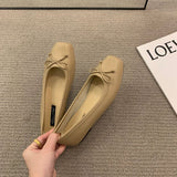 Classic Female Flats Ballerina Shoes Women Fashion Square Toe Pleated Ballet Bow Knot Shallow Moccasin Casual Loafer Sliver