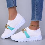 Breathable Knitting Flats Shoes for Women Autumn Fashion Chain Sports Shoes Woman Platform Slip on Socks Sneakers Plus Size