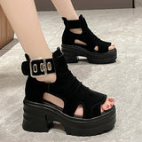 Gothic Chunky Platform Sandals Women Summer Wedges Peep Toe Gladiator Shoes Woman Thick Bottom High Heels