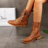 Ladies low-heel casual long women's boots plus cotton warm zipper round-toe winter shoes motorcycle boots new