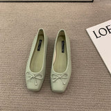 Classic Female Flats Ballerina Shoes Women Fashion Square Toe Pleated Ballet Bow Knot Shallow Moccasin Casual Loafer Sliver