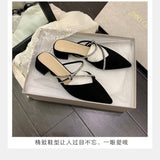 Woman Slippers Summer Shoes Mules Block Heels for Women Elegant Medium Heel Luxury Designer Black Rhinestone Party Comfortable