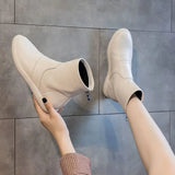 Booties Wedges Elegant with Low Heels Short Shoes for Women Black Female Ankle Boots Round Toe Footwear New in Winter