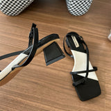 Summer New Mix Color Women Sandal Fashion Narrow Band Ladies Gladiator Shoes Square Low Heel Outdoor Dress Slides