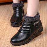 New Women's Real Leather Ankle Boots Thick Bottom Plush Shoes Women Winter Warm Shoes Fashion Cool Footwear Size 34-41