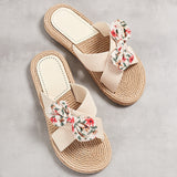 Handmade Ladies Home Slipper Hemp Straw Women Sandals Casual Outdoor Cross Slipper Female Summer Beach Wear Flat Heel Shoes