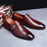 Men's Retro Casual Business Shoes Microfiber Leather Square Toe Slip-on Buckle Mens Dress Office Flats Men Wedding Party Oxfords