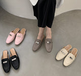 Women Flat Slippers New Fashion Metal Chain Close Toe Mule Shoes Slip On Casual Loafers Brand Slides Flip Flops