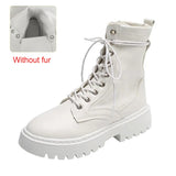 White Black PU Leather Ankle Boots Women Autumn Winter Round Toe Lace Up Shoes Woman Fashion Motorcycle Platform