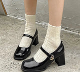 New Mary Jane Shoes Women's Shoes Women Thick Heels Buckle Lolita Shoes School Uniform Student Girls Leather Shoes