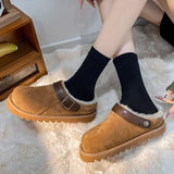 Women Slippers Winter Fur Flats Short Plush Mules Shoes New Women Platform Cotton Shoes Suede Home Flip Flops Warm Shoes