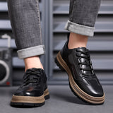 Men Leather Casual Shoes Fashion Outdoor Casual Shoes Luxury Brand Lace-up Solid Shoes Thick Bottom Handmade Walking Men Shoes