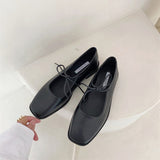 Designer Women Loafers Single Leahter Shoes Fashion Lace Up Female Round Toe Shallow Flats Elegant Woman Footwear