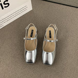 Women Spring  Mules Shoes Sandals Back Strap Square Toe Shallow Slides Casual Outdoor Slip On Flat Single Shoes