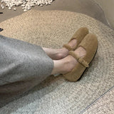 Winter Round Toe Women Fur Loafer Flats Shoes Fashion Shallow Buckle Ladies Flats Women's Comfort Warm Street Style Shoes