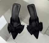 Autumn Big Butterfly-knot Women Slippers Sandals Shallow Pointed Toe Mules Stripper High Heel Pumps Ladies Shoes