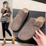 New Concise Retro Outside Flat with Women's Slippers Mules Modern Sandals Buckle Shoes Strap Autumn Winter