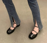 New Mary Jane Shoes Buckle Pumps Women Thick Heels Elegant Shallow Square Toe Footwear Party Office Lady Leather Shoes