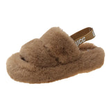 5CM Winter Women Fur Platform Slippers Fashion Big Size Flip Flops  Short Plush Flats Home Cotton Shoes Soft Ladies Slipper