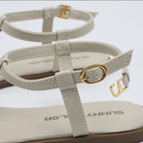 Summer No Heel Sandals for Women Buckles Ladies Shoes One Word Footwear Beige Flat Rubber Outdoor Trend H Vintage Original