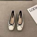 Classic Female Flats Ballerina Shoes Women Fashion Square Toe Pleated Ballet Bow Knot Shallow Moccasin Casual Loafer Sliver