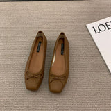 Classic Female Flats Ballerina Shoes Women Fashion Square Toe Pleated Ballet Bow Knot Shallow Moccasin Casual Loafer Sliver