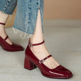 Women Pumps Fashion Mary Patent Leather Jane Ladies Low Heel Shallow Round Toe Solid Party Shoes Zapatos Mujer Primavera Verano