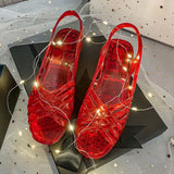 Sandals for Women with Low Heels Footwear Plastic Ladies Shoes Crystal Summer Outdoor Jelly Pvc Trend Korea on Offer Casual