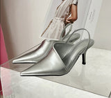 Spring New Women Slingback Pumps Sandals Pointed Toe Slip On Thin High Heel Ladies Elegant Shoes Sanda