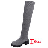 Autumn Winter Women's Over The Knee Sock Boots  Stretch Knitted Thick Heels Long Boots Woman Slip On Platform Shoes