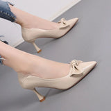 Ladies Summer Footwear Formal Shoes for Women Black with Medium Heels Stilito Moccasins Bow Elegant Dress Spring on Sale A