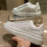 Autumn Women Platform Shoes rhinestones Thick-soled White Silver Shoes Shining Crystal Sneakers Trend Casual Sneakers