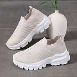 Fashion Sneakers for Women  Knitting Mesh Women's Vulcanize Shoes Thick Bottom Slip On Walking Shoes Plus Size 42